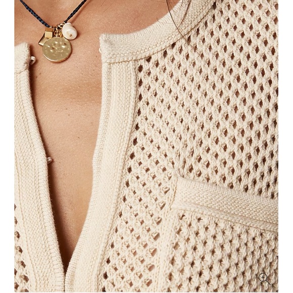 J Crew Light Beige Open Knit Pointelle Stick Cardigan Womens Size S Cotton - Picture 3 of 11